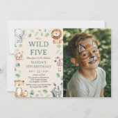Wild Five Jungle Safari Animals Birthday Photo Einladung (Vorderseite)