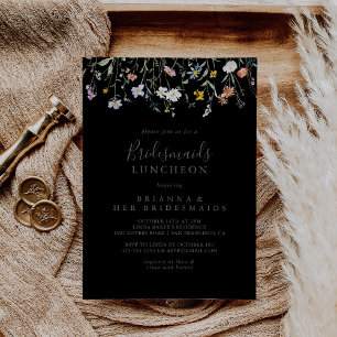Wild floral Black Bridesmaids Luncheon Dusche Einladung