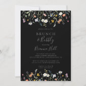 Wild floral Black Brunch Bubbly Brautparty Einladung (Vorderseite)