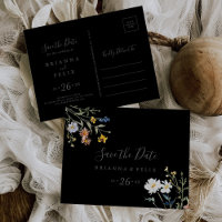 Wild floral Black Horizontal Save the Date