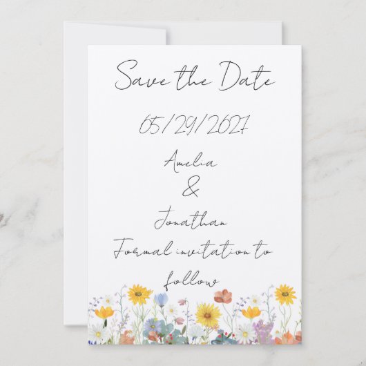 Wild floral Customisable Save the Date card Einladung (Vorderseite)
