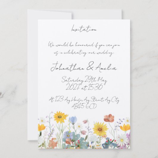 Wild floral Customisable Wedding Invitation  Einladung (Vorderseite)