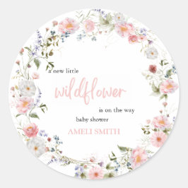 Wild Floral Wreath Babydusche Runder Aufkleber