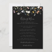 Wild florale Black Wedding Kissing Menu Game Card (Vorderseite)