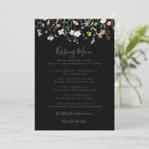 Wild florale Black Wedding Kissing Menu Game Card