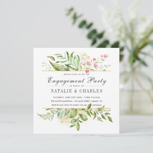 Wild florale Green Foliage Wedding Engagement Part Einladung (Stehend Vorderseite)