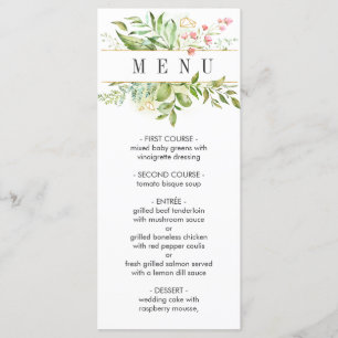 Wild florale Green Foliage Wedding Menu Menükarte