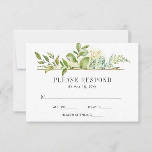 Wild florale grüne Foliage Wasserfarbeneihe RSVP Karte (Vorderseite)