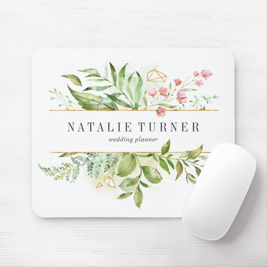 Wild florale Grünfolien Wasserfarbe Personalisiert Mousepad (Mit Mouse)