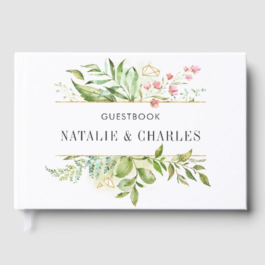 Wild florale Grünfolien Wasserfarbenhochzeit Gästebuch (Vorderseite)