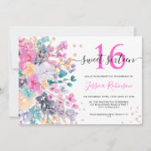 Wild floraler Glitzer Aquarell Sweet 16 Foto Einladung (Vorderseite)