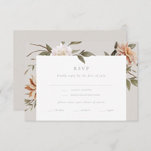 Wild Florals RSVP Card mit Entrée Choice (Vorne/Hinten)