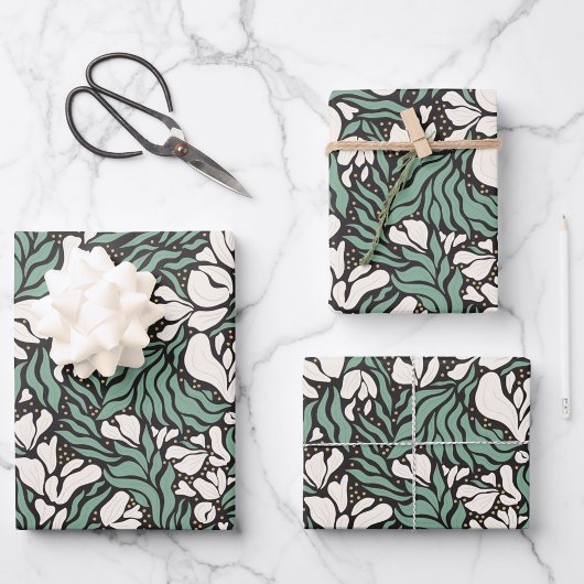 Wild Florals Umschlagpapier - Creme und Black Geschenkpapier Set