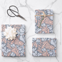 Wild Florals Wrapping Paper - Peach and Blue Trio