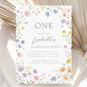 Wild Flower Blumen Erster 1. Geburtstagsparty Einladung