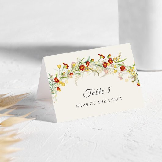 Wild Flower Marigold Foliage Wedding Place Card Tischnummer