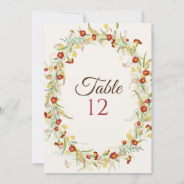 Wild Flower Marigold Foliage Wedding Table Number Einladung