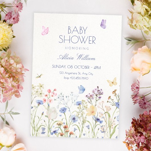 Wild flowers baby shower einladung