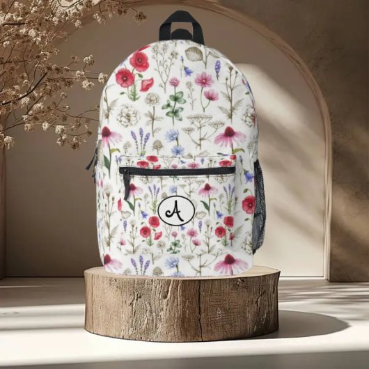 Wild Flowers Illustration Pattern – Hand-Drawn  Bedruckter Rucksack