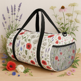 Wild Flowers Illustration Pattern – Hand-Drawn  Duffle Bag