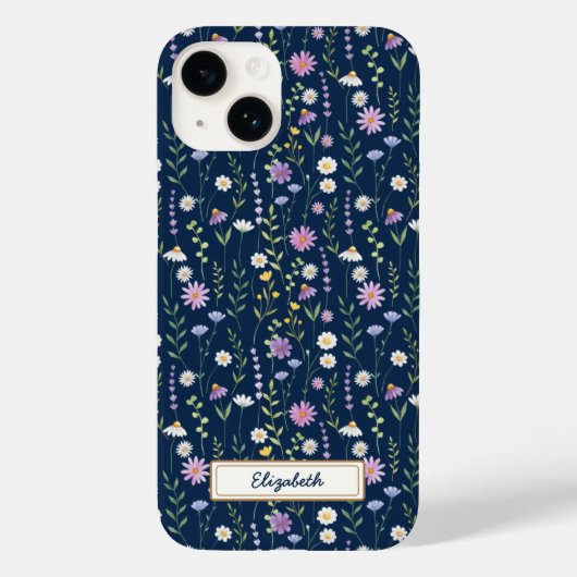 Wild Flowers Pattern Blue navy Background Case-Mate iPhone Hülle (Rückseite)