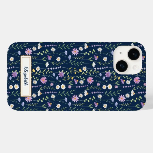 Wild Flowers Pattern Blue navy Background Case-Mate iPhone Hülle (Rückseite (Horizontal))