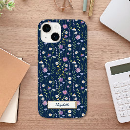 Wild Flowers Pattern Blue navy Background Case-Mate iPhone 14 Hülle