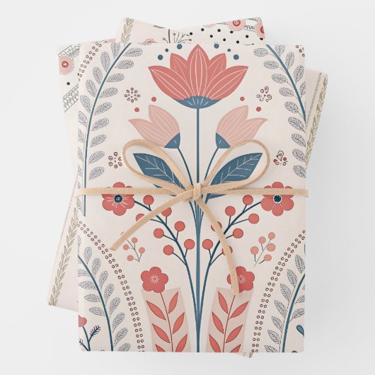 Wild flowers Pink Pastel Botanical Garden Floral Geschenkpapier Set (Beispiel)