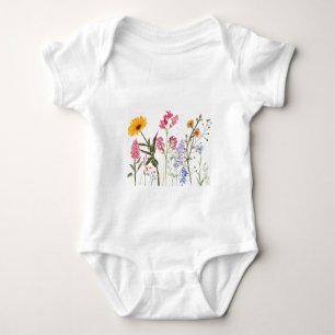 Wild Flowers T-Shirt, Vintage Botanical Kinder T-S Baby Strampler