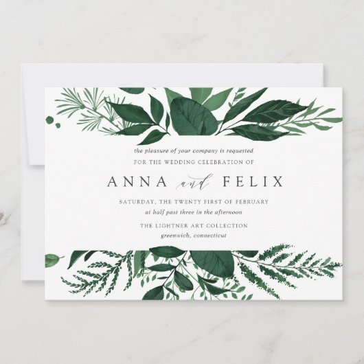 Wild Forest | Emerald Green Botanical Wedding Einladung (Vorderseite)