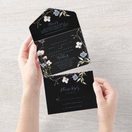 Wild Forest Floral Black Wedding All In One Einladung