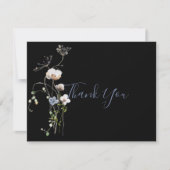 Wild Forest Floral Black Wedding Dankeskarte (Vorderseite)