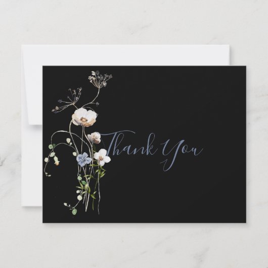 Wild Forest Floral Black Wedding Dankeskarte (Vorderseite)