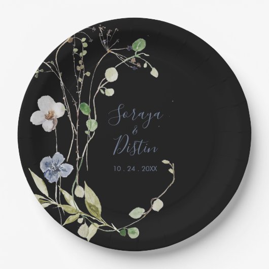 Wild Forest Floral Black Wedding Paper Teller (Vorderseite)