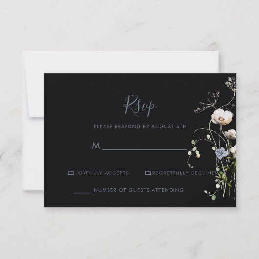 Wild Forest Floral Black Wedding RSVP (Vorderseite)
