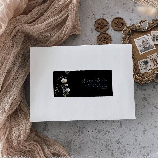 Wild Forest Floral Black Wedding RSVP-Adresse Adressaufkleber