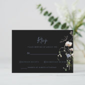 Wild Forest Floral Black Wedding RSVP Karte (Stehend Vorderseite)
