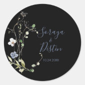 Wild Forest Floral Black Wedding Runder Aufkleber (Vorderseite)
