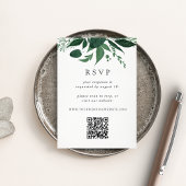 Wild Forest Green Botanical QR Code Wedding RSVP Begleitkarte