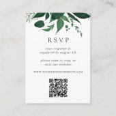 Wild Forest Green Botanical QR Code Wedding RSVP Begleitkarte (Vorderseite)