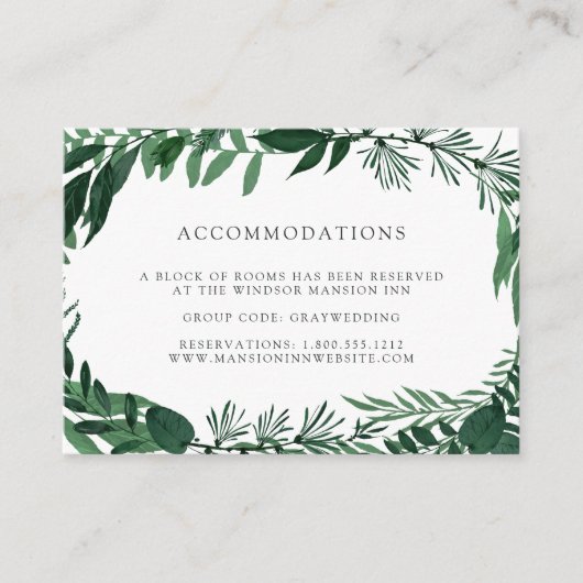 Wild Forest | Hochzeitshotel Unterkunftskarten Begleitkarte (Vorderseite)