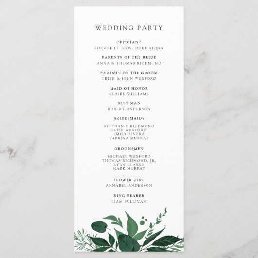 Wild-Forest-Hochzeitsprogramm Programm (Rückseite)