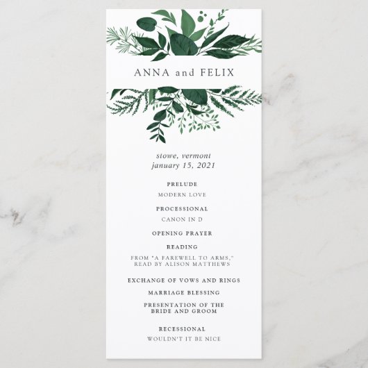 Wild-Forest-Hochzeitsprogramm Programm (Vorderseite)