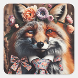 Wild fox wearing a tie cute  quadratischer aufkleber