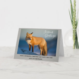 Wild FOX Winter Snow Xmas Foto 2 Personalisiert Feiertagskarte