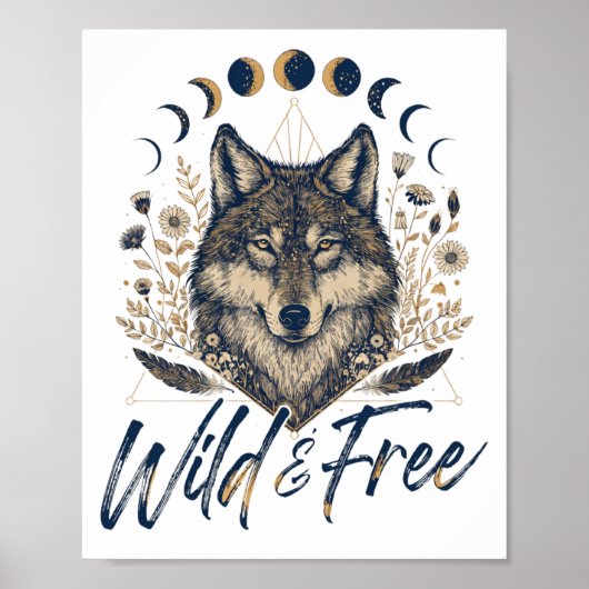 Wild & Free" Boho Wolf Poster (Vorne)
