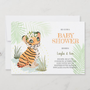 Wild & Free - Florale Tiger Baby Shower Einladung