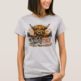 Wild & Free Highland-Kuh Vintage Western Country T-Shirt