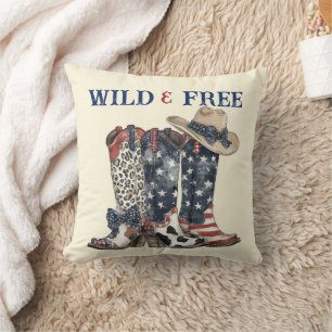 Wild & Free Patriotischer Cowboy-Stiefel Hut Stern Kissen