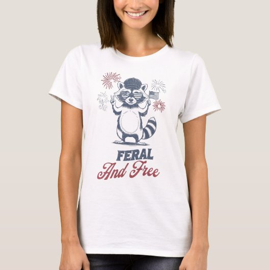Wild & Freie Funny Raccoon Patriotic 4. Juli T-Shirt (Vorderseite)